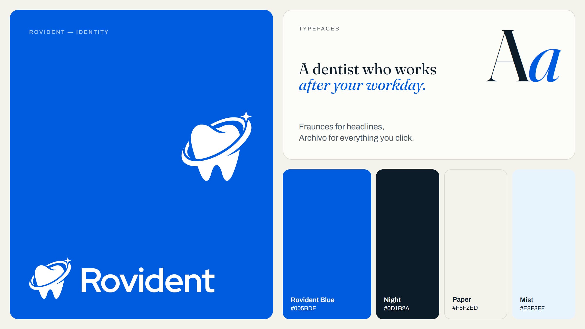 Rovident brand sheet: logo, colours and typefaces
