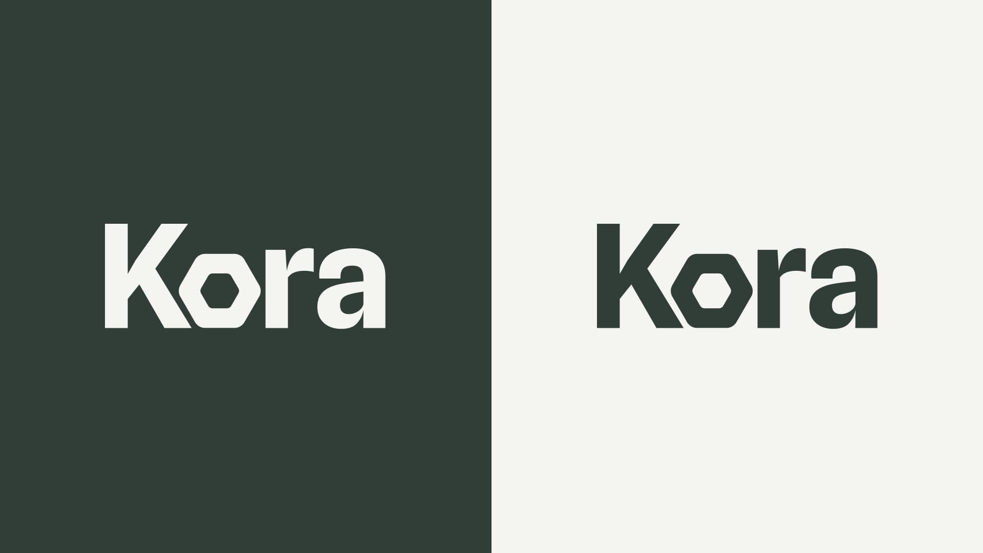 Kora wordmark on dark and light backgrounds