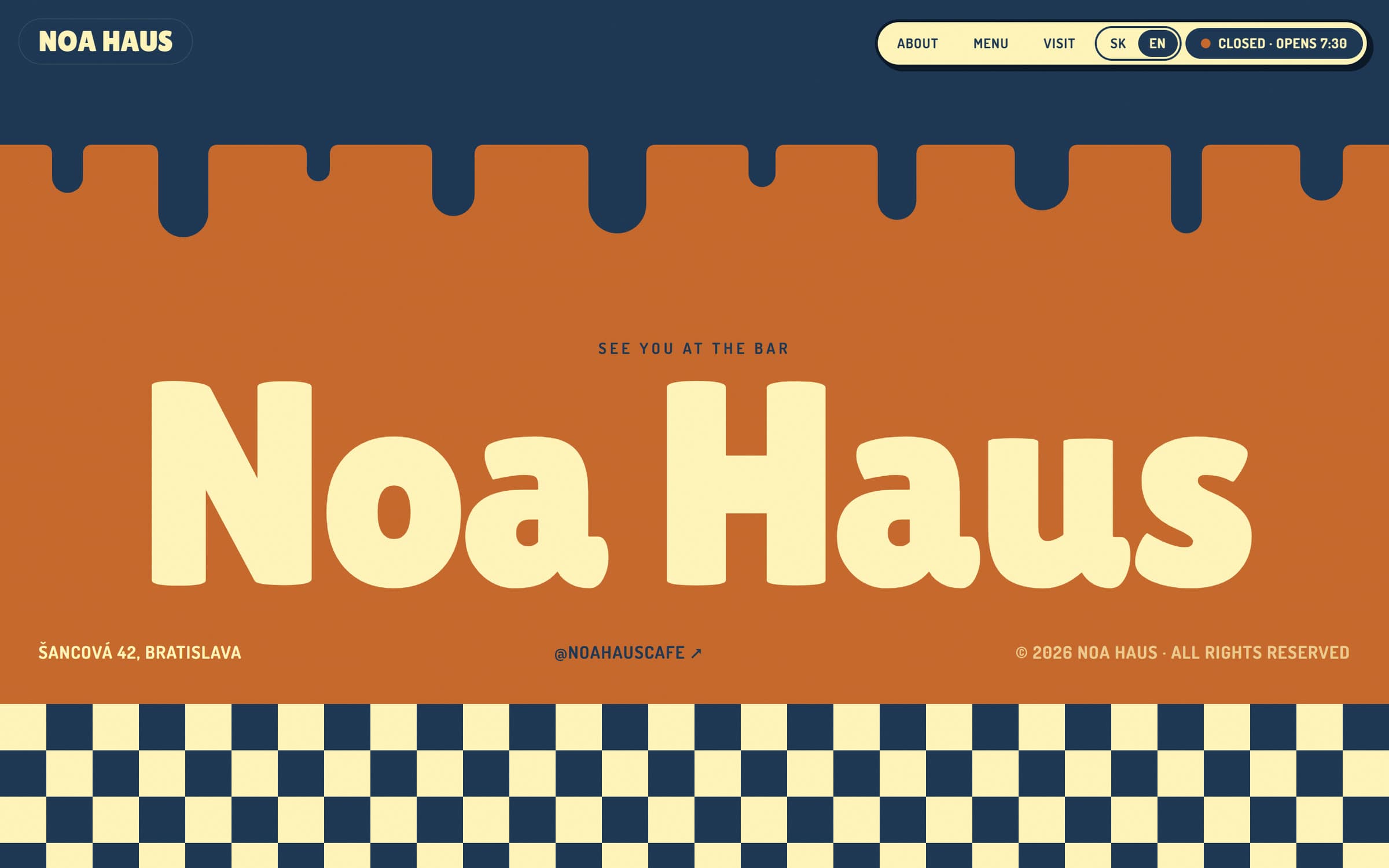 Footer with melting drips and a checkerboard