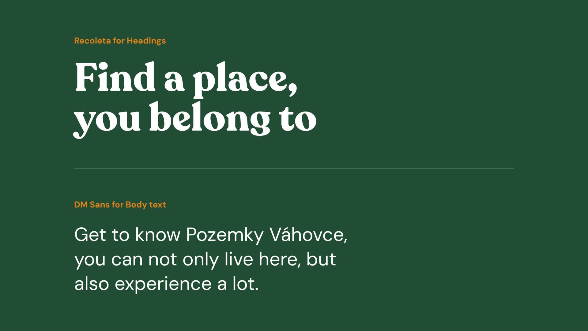 Typography: Recoleta headings and DM Sans body text